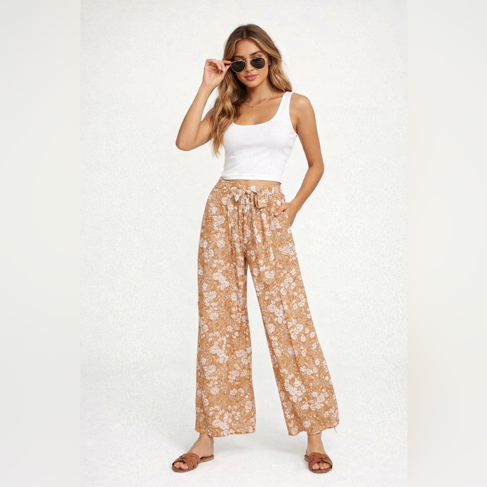 Faithfull the Brand Brown Floral‎ Tiki Tiki Pants Sz.6